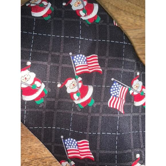 Holiday Traditions Men's Patriotic Santa Claus Silk Necktie Christmas USA Flag - Picture 2 of 6